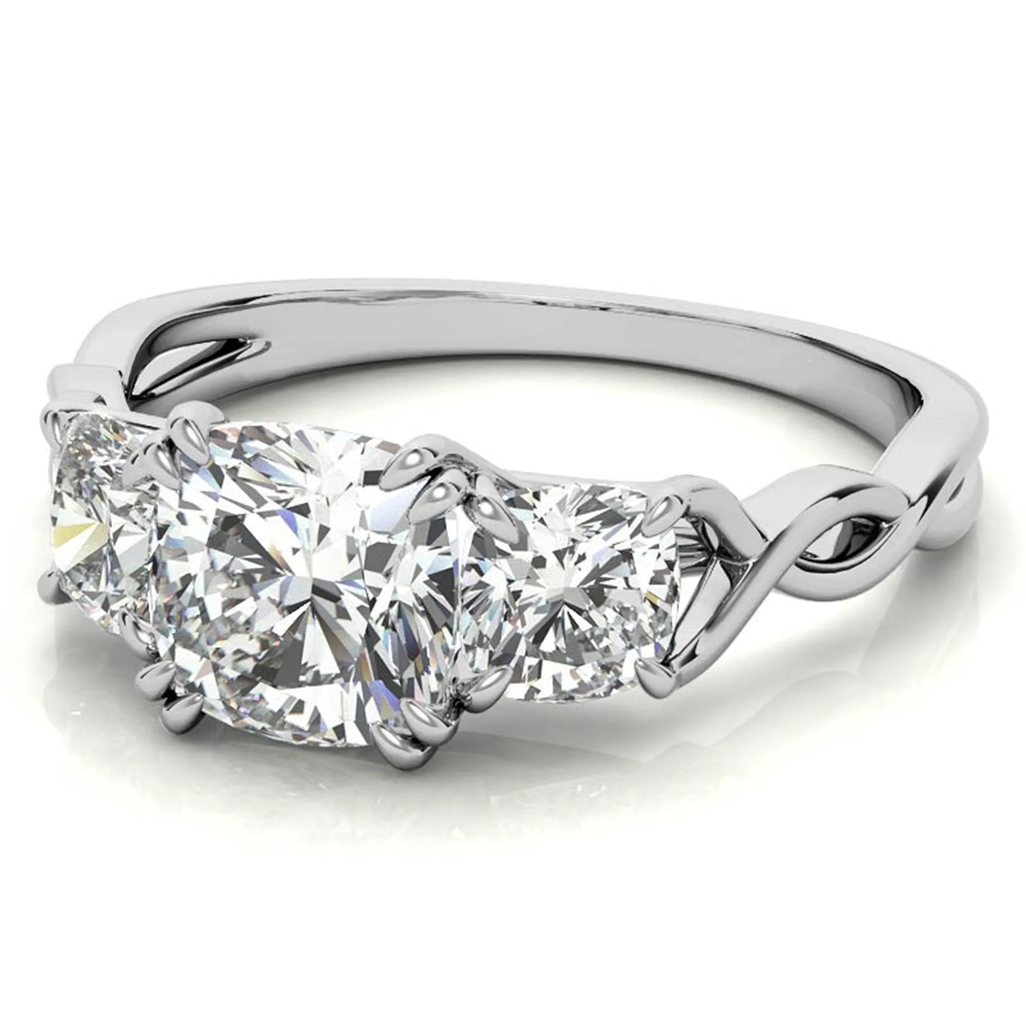 Three-Stone Cushion-Cut White Gold Adjustable Sterling Silver Engagement Ring For Women