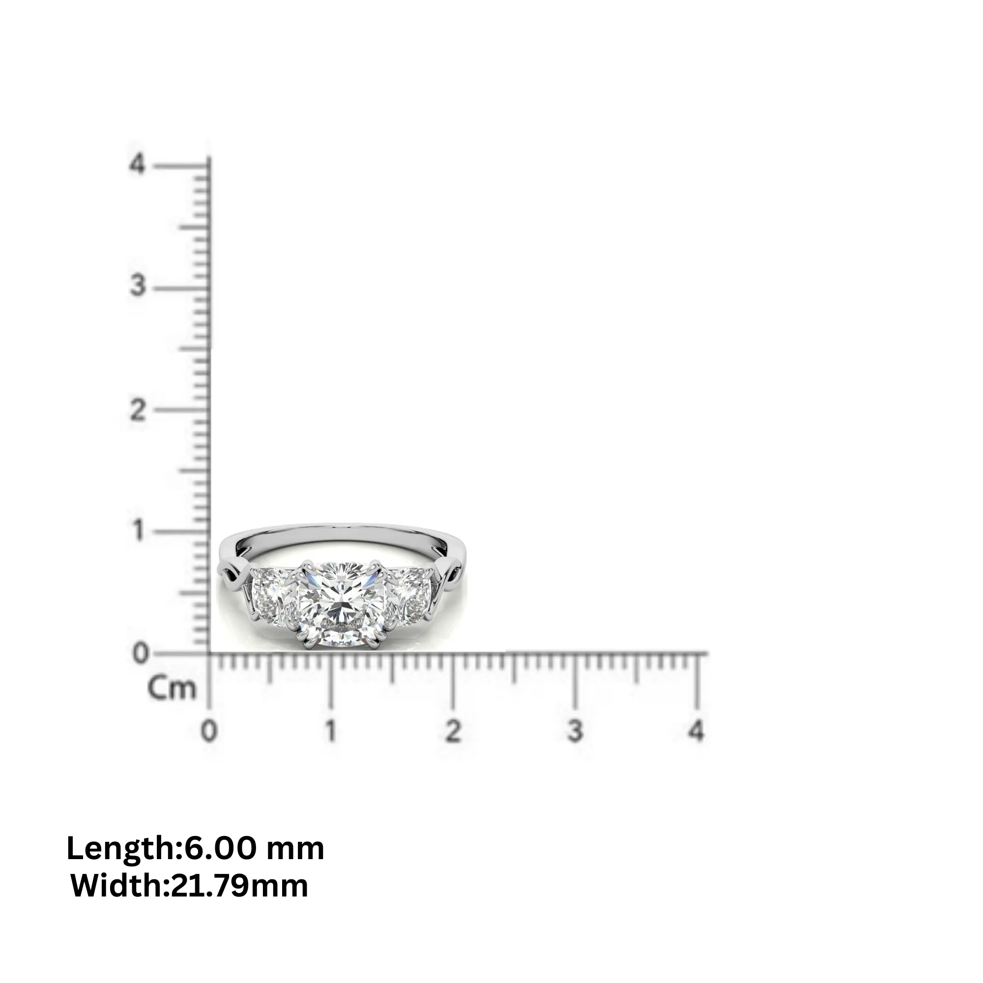 Three-Stone Cushion-Cut White Gold Adjustable Sterling Silver Engagement Ring For Women