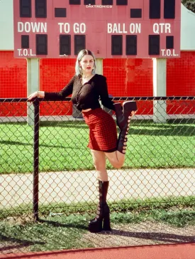 Too Cool for School Vintage 90s Red and Black Checkered Textured Mini Skirt