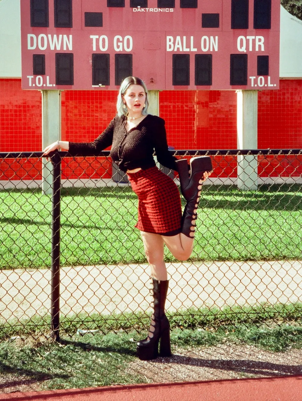 Too Cool for School Vintage 90s Red and Black Checkered Textured Mini Skirt