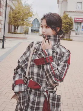 Trendy French Plaid Woolen Mid-length Women's Coat