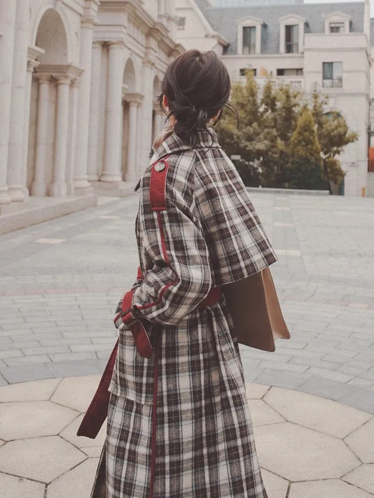 Trendy French Plaid Woolen Mid-length Women's Coat