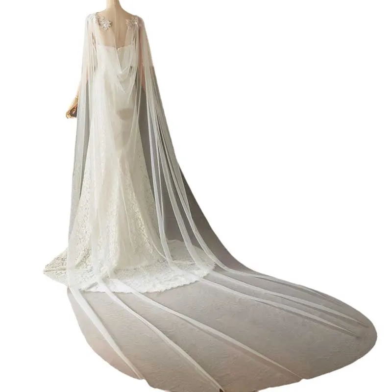 Tulle Long Wedding Cloak Lace Shoulder Dridal Cape