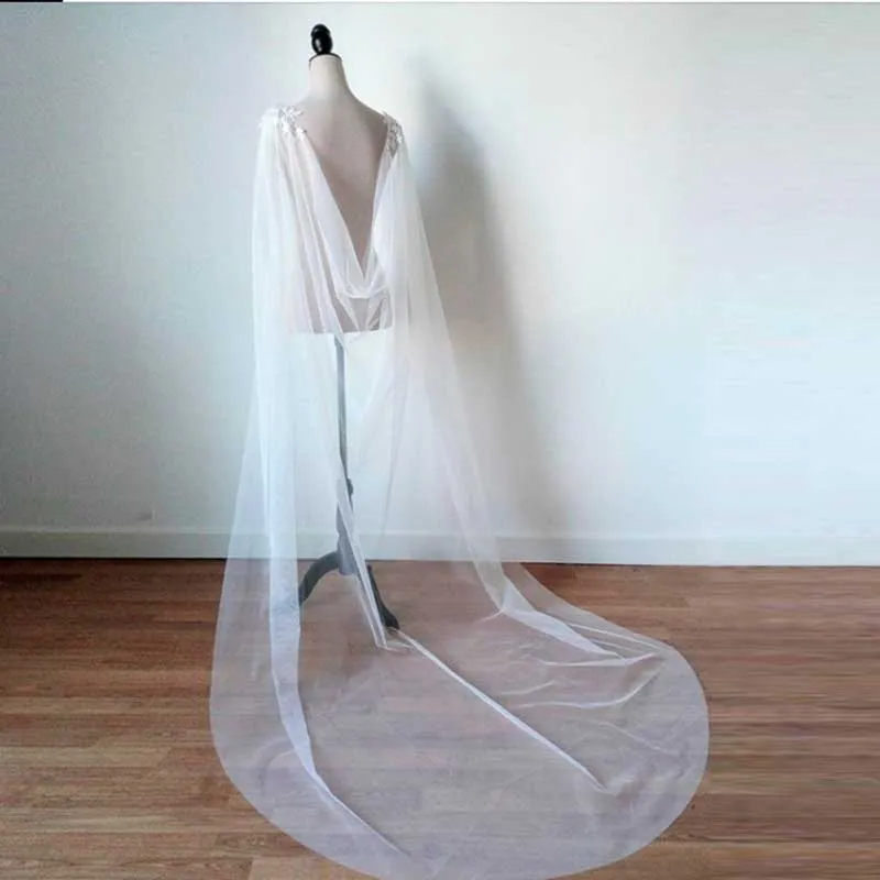 Tulle Long Wedding Cloak Lace Shoulder Dridal Cape