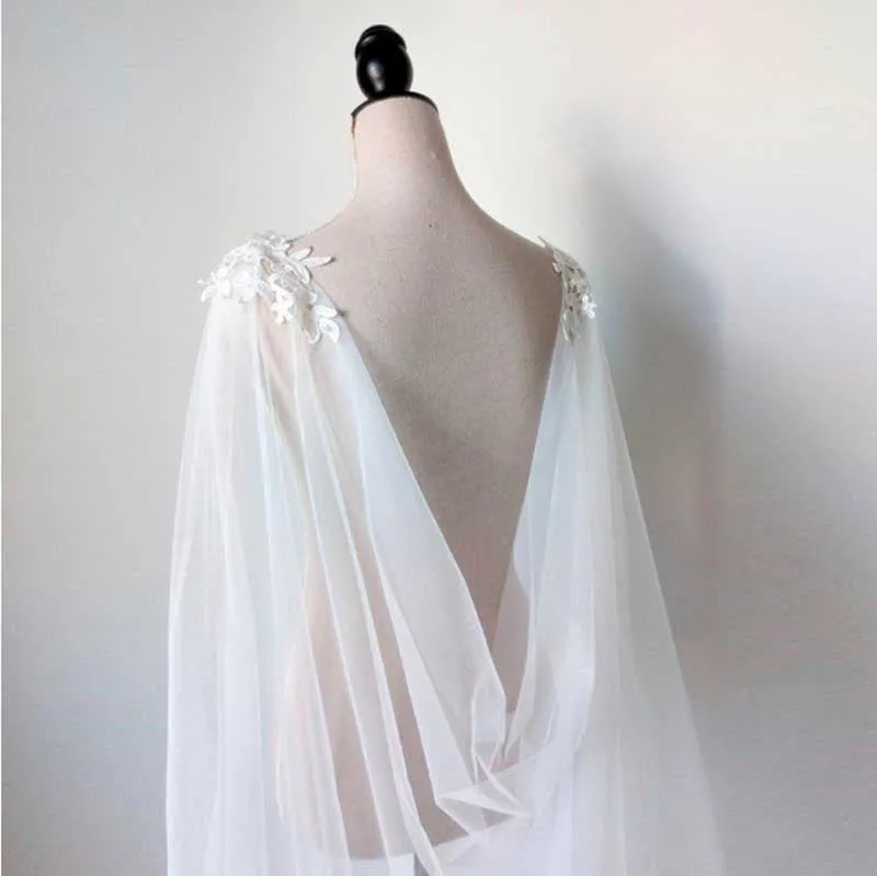 Tulle Long Wedding Cloak Lace Shoulder Dridal Cape