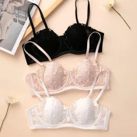 Underwear women's rabbit ears 2024 thin style big chest showing small chest sexy lace bra