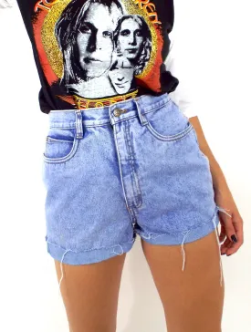 Vintage 90s Light Wash High-Waist Cut-Off Shorts -- Size 27