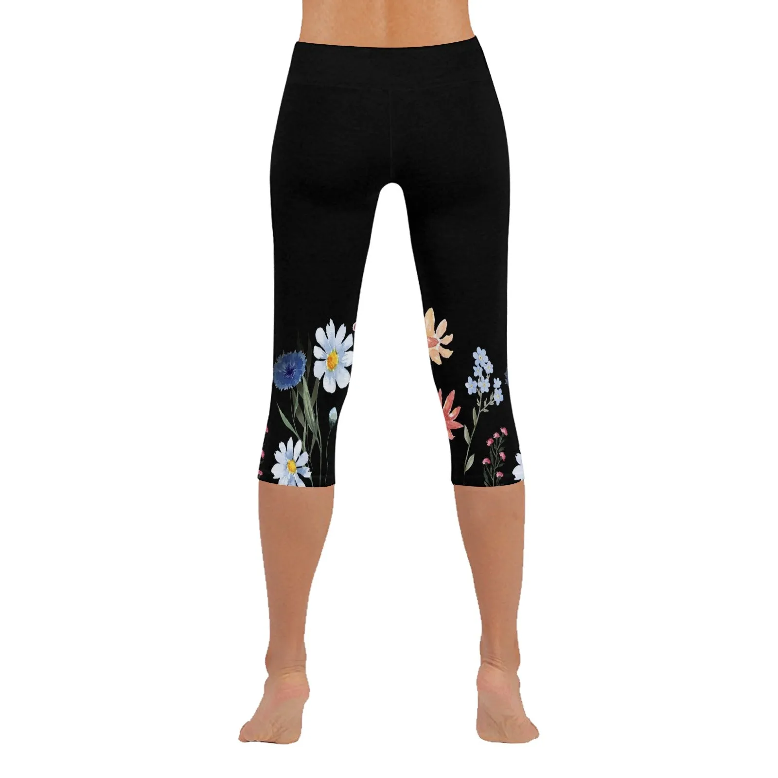 Wildflowers Painted Black Lower Capri Leggings up to 5 XL