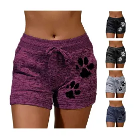 Women Summer Plus Size Shorts Cats Claw Print Drawstring Short Pants Loose Sports Fitness Breathable Shorts