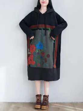 Women's Artistic Patchwork Plus Size Hooded dress