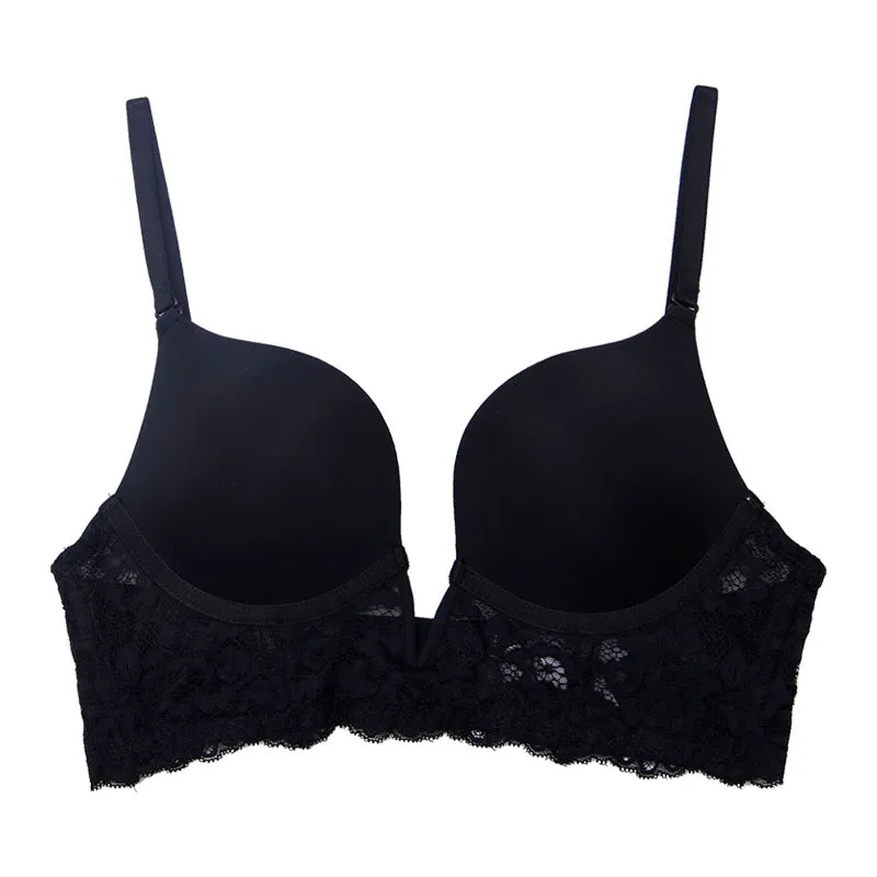 women's deep V sexy underwear small chest gathered seamless bra female sexy lace bra