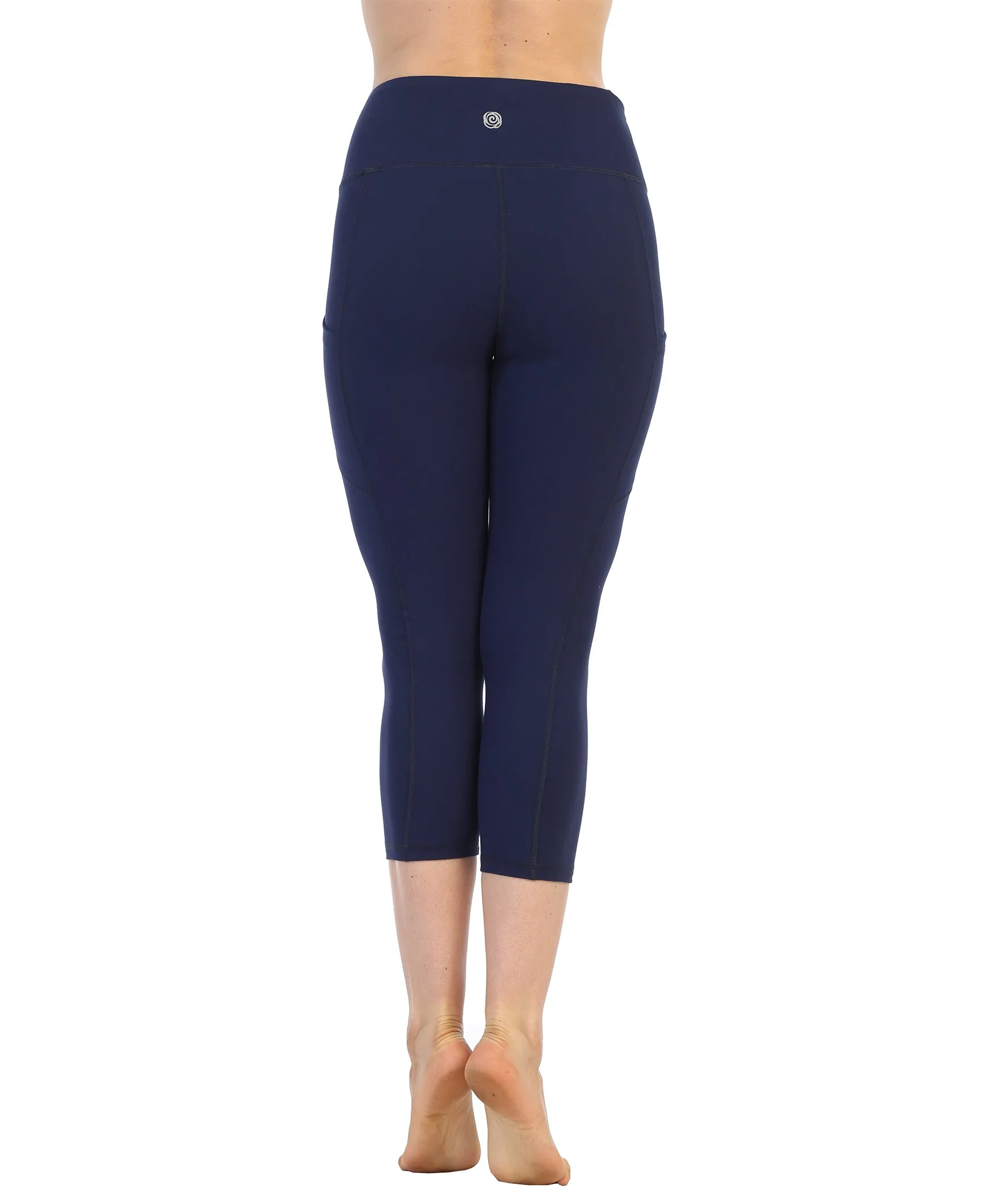 Womens High Waist Three-Fourth Length Pocket Compression Leggings