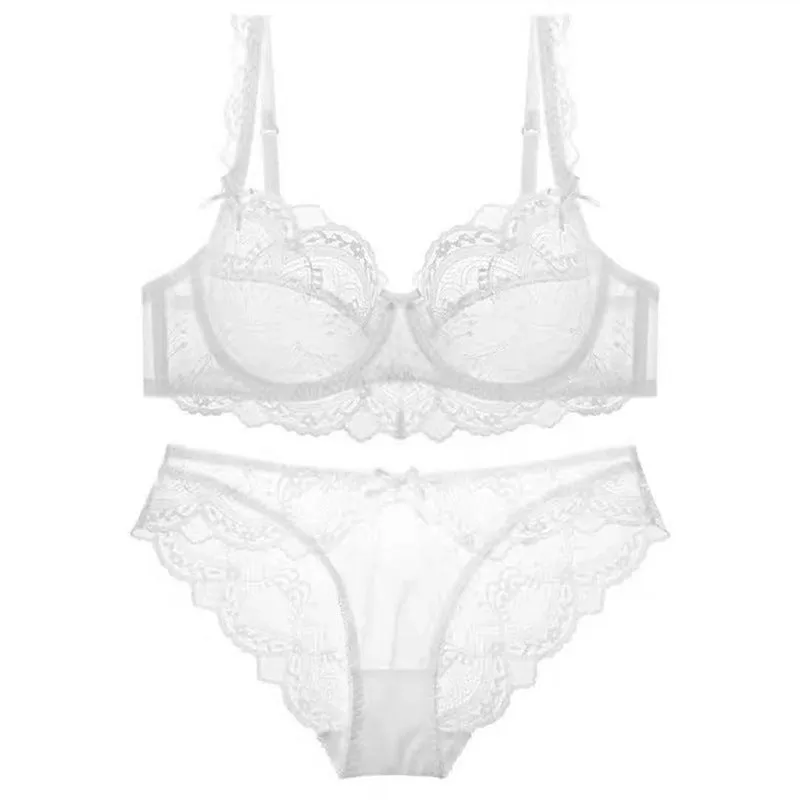 Women's Thin Girls' Big Breasts Showing Small Transparent Lace Underwire Brat Set