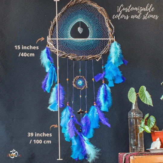 Wooden decor dream catcher willow, Native inspired dreamcatcher with semiprecious stones, personalized gifts