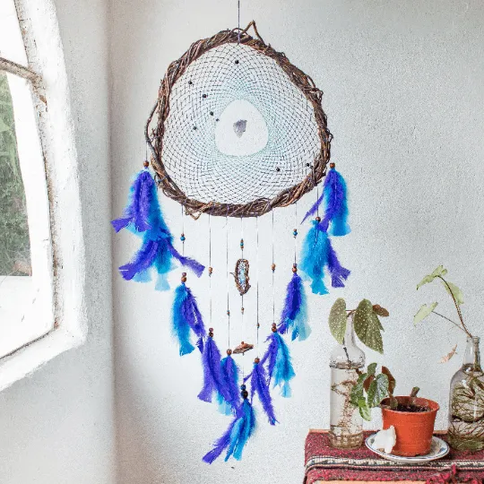 Wooden decor dream catcher willow, Native inspired dreamcatcher with semiprecious stones, personalized gifts