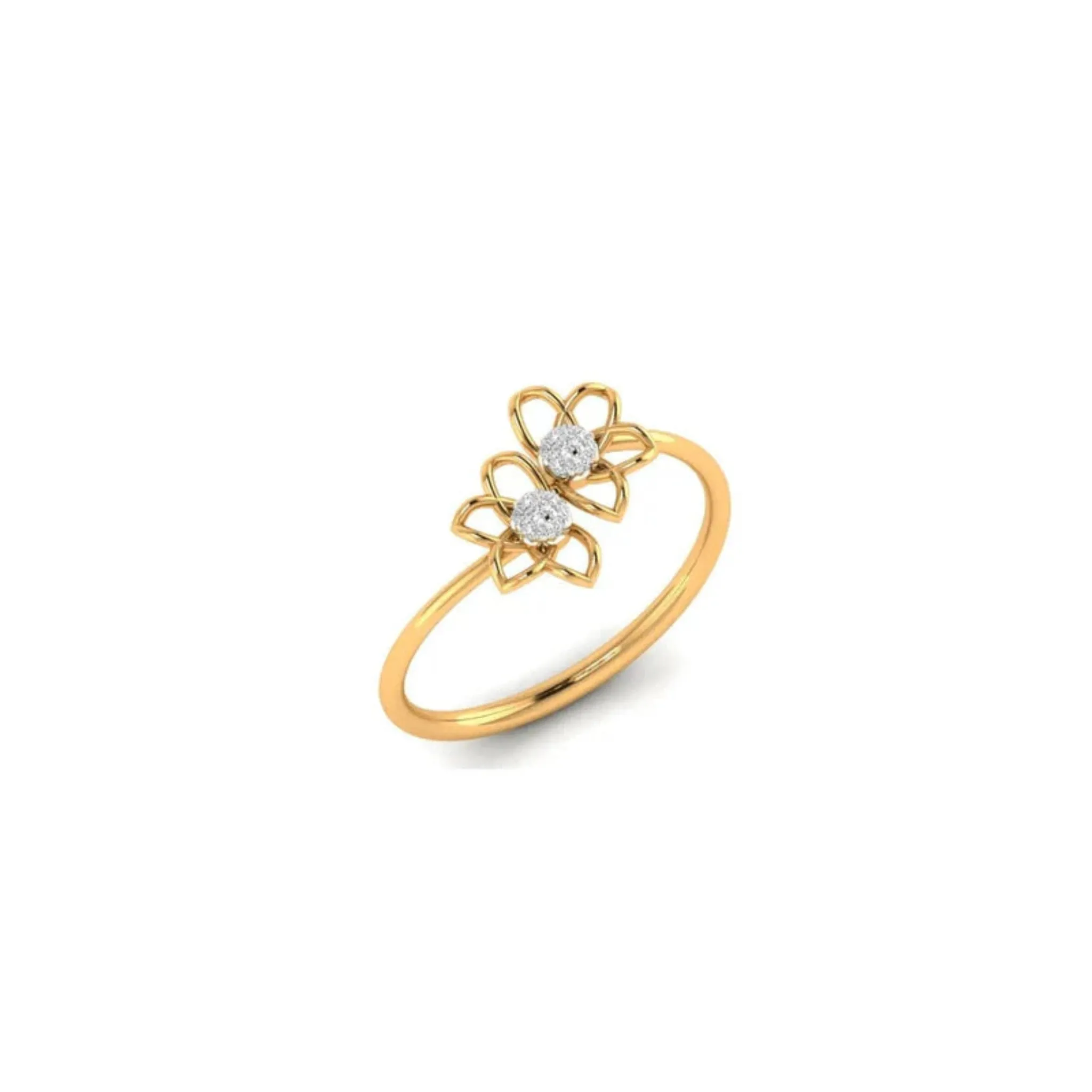 Yellow Gold Adjustable Silver Double Diamond Floral Sparkling Cluster Centerpiece Ring For Woman