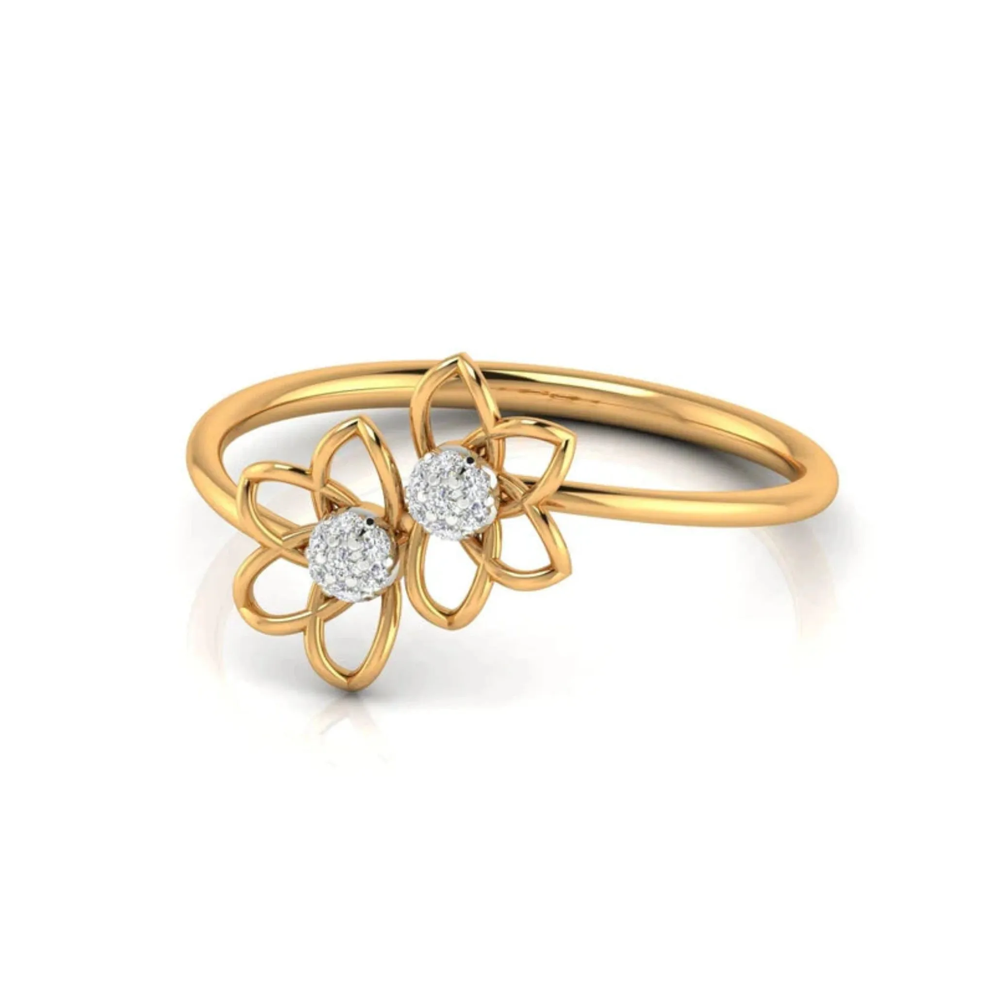 Yellow Gold Adjustable Silver Double Diamond Floral Sparkling Cluster Centerpiece Ring For Woman