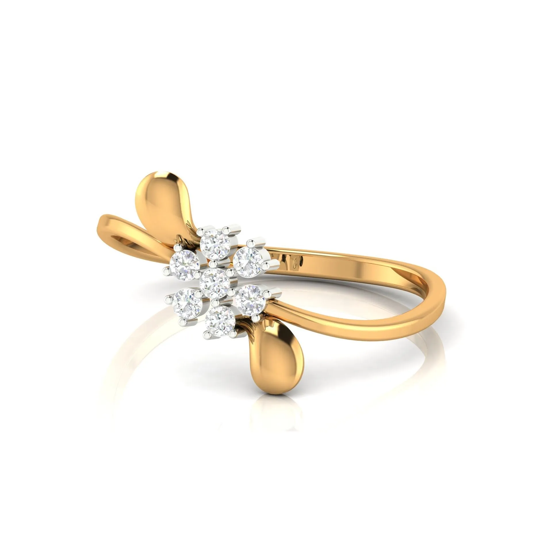 Yellow Gold Plated Adjustable Floral Silver Accent Petal Ring For Women