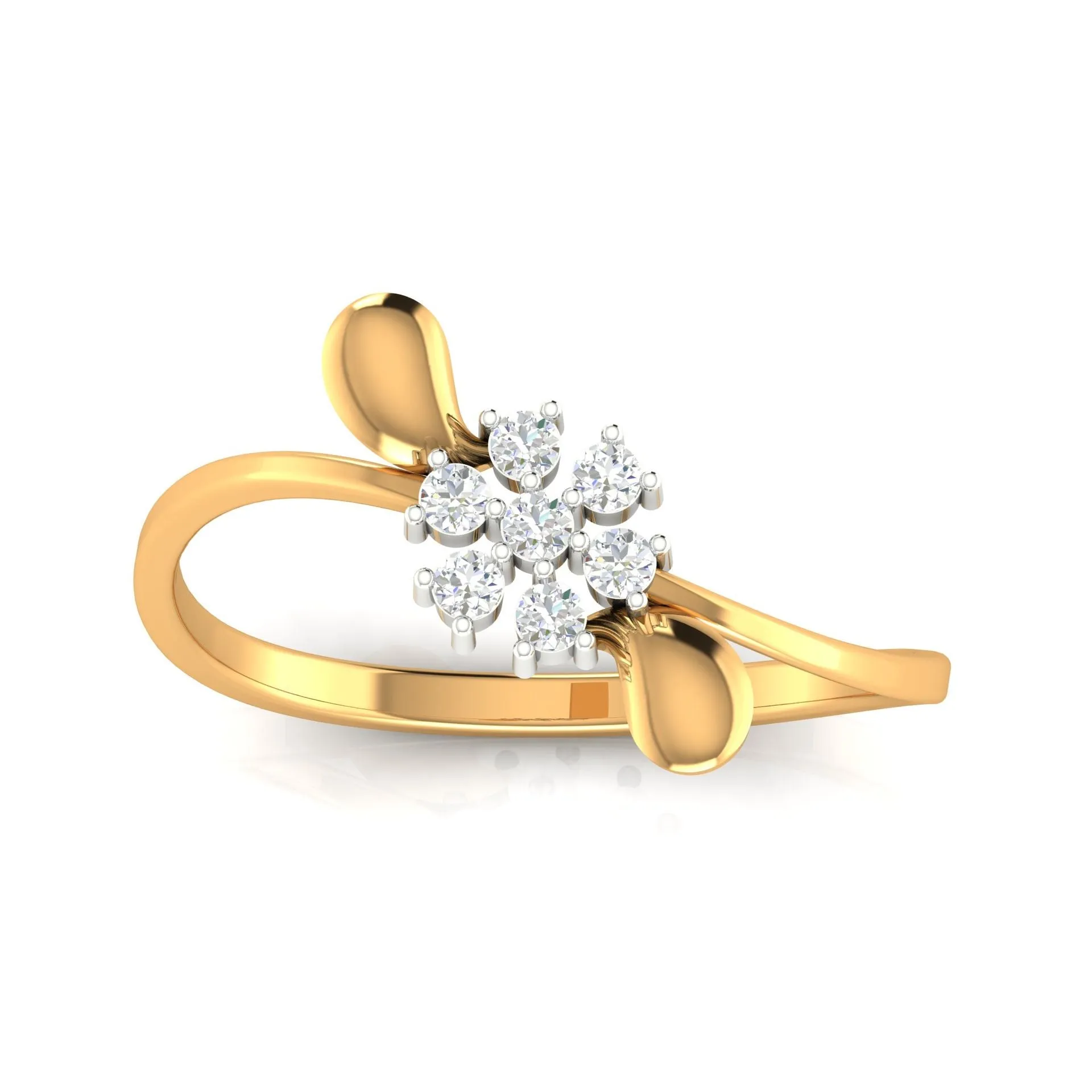 Yellow Gold Plated Adjustable Floral Silver Accent Petal Ring For Women