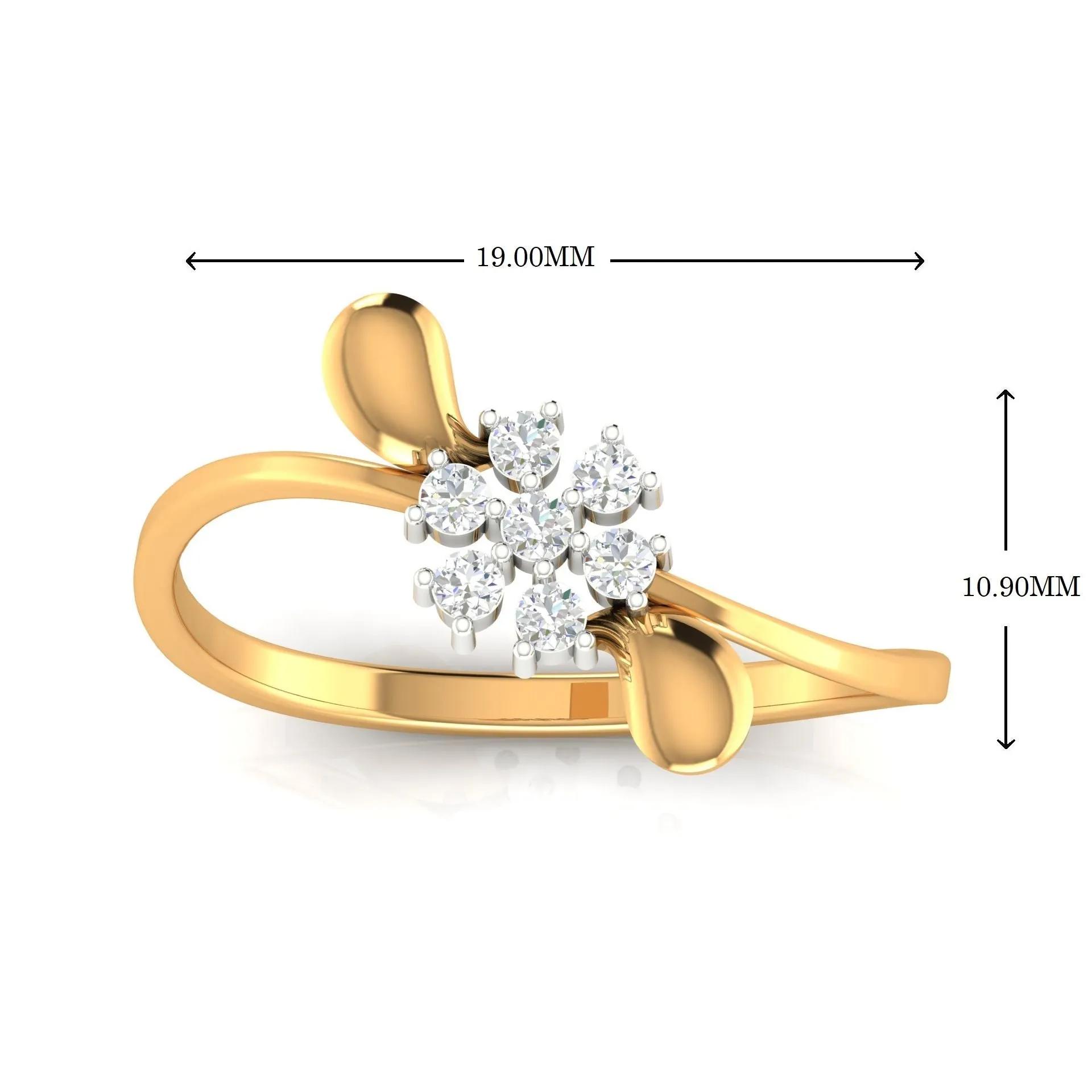 Yellow Gold Plated Adjustable Floral Silver Accent Petal Ring For Women