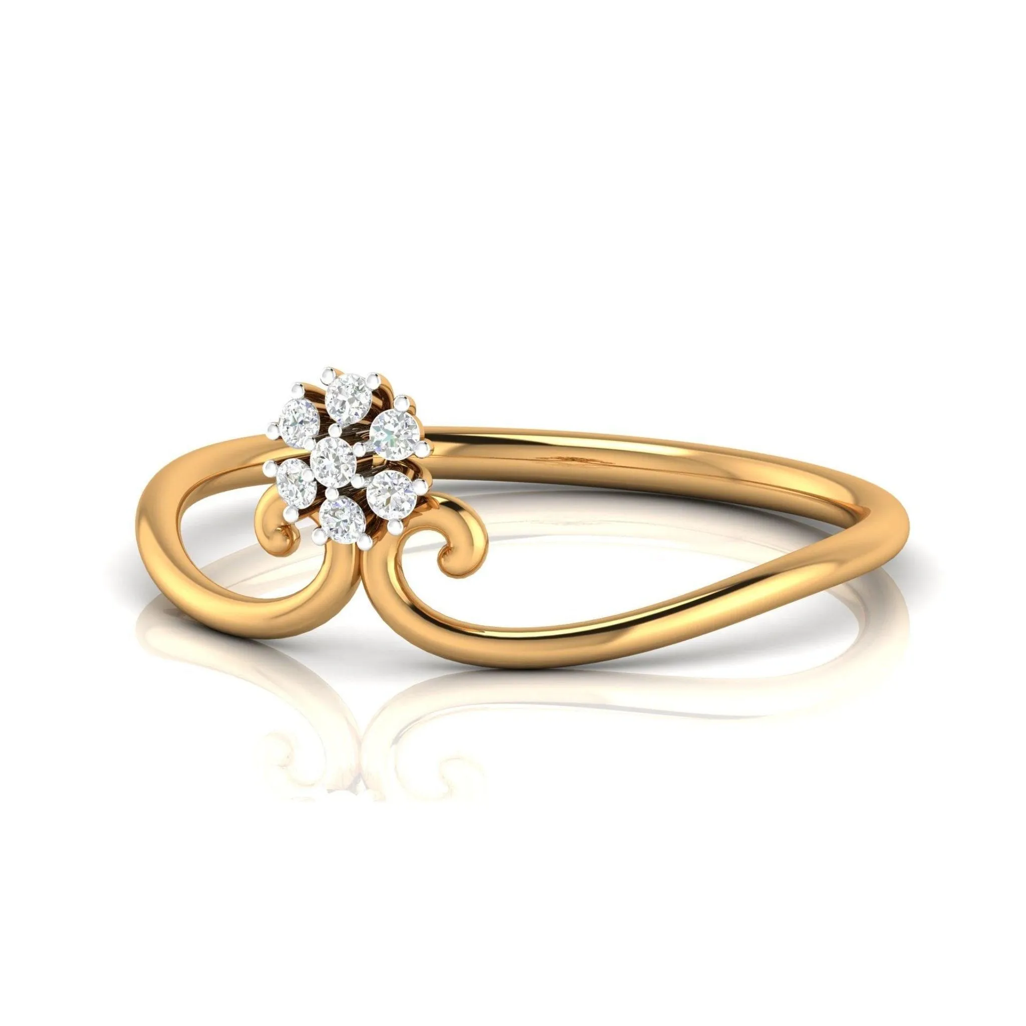 Yellow Gold Plated Adjustable Flower Silver Stunning Ring For Women